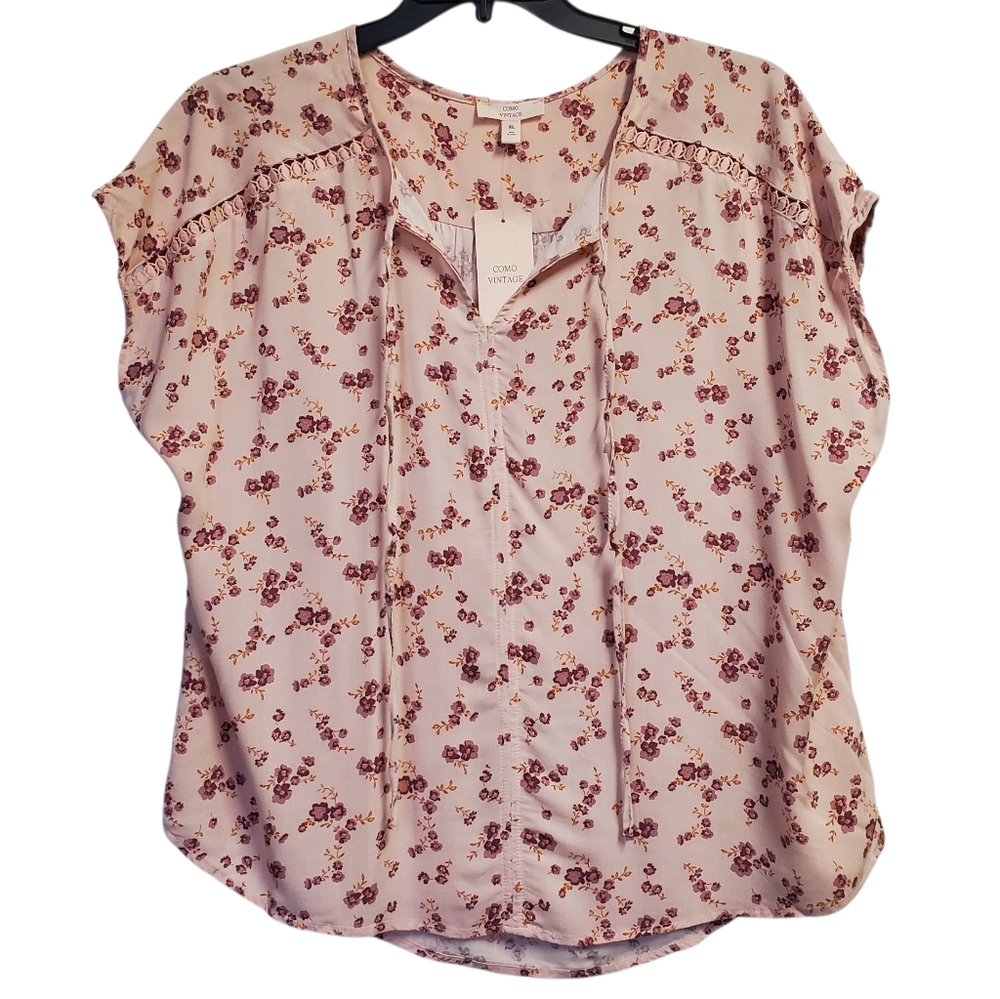 NWT Como Vintage Floral Pink Women's Top Size XL